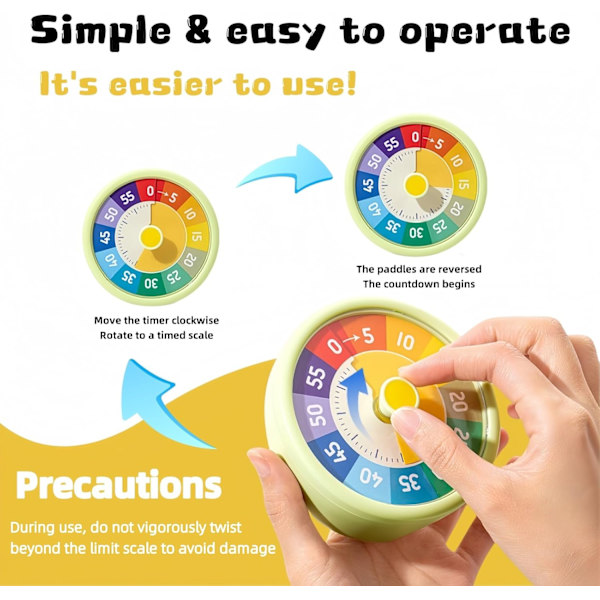 Timer-Time Timer - Visuel timer til børn - 60 minutters nedtællingstimer til klasseværelse-kontorkøkken - Pomodoro timer - Køkkentimer - Lydløs tid...