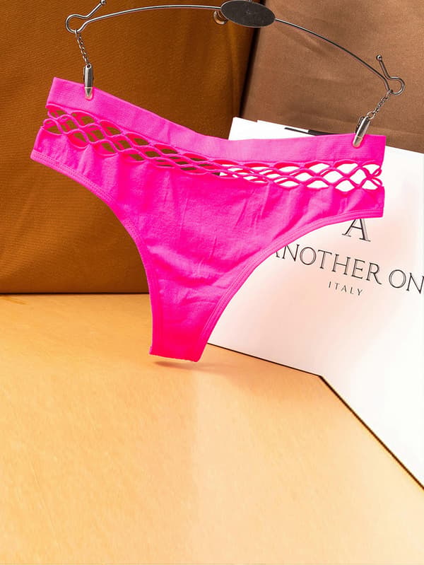 Utskårne ensfargede stringtruser, myke og komfortable elastiske intime truser, dameundertøy og underbukser Pink L