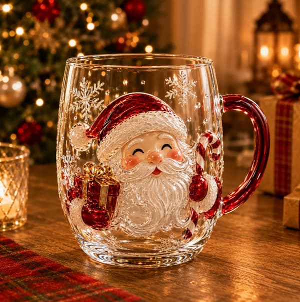 Julglas konstkopp 300ml, festlig dricksglas med handtag, kreativ semesterpresentkopp Santa Claus