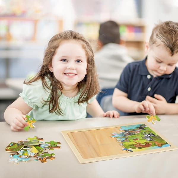 Trepuslespill for barn - Gårds- og havdyr puslespill - Læringsleker for småbarn gutter jenter 3-6 år 5pcs