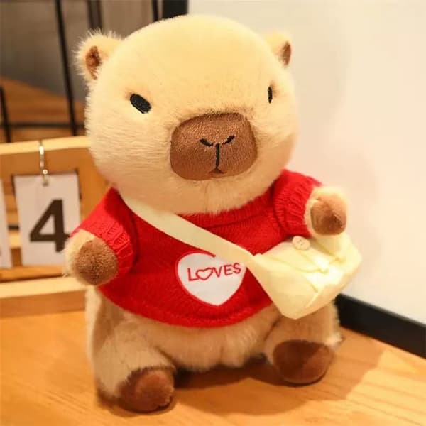 25 cm Capybara kosedyr, søtt kosedyr med genser og skulderveske