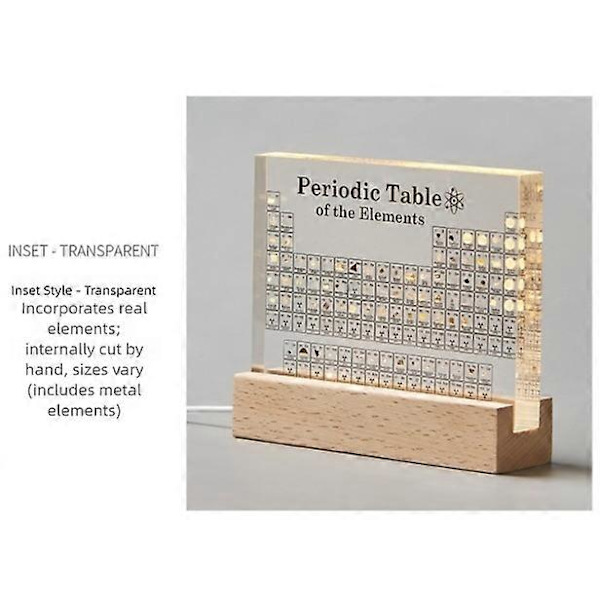 Periodisk system med 83 ægte elementer, USB-lampeholder, videnskabelig klasseværelsesgave