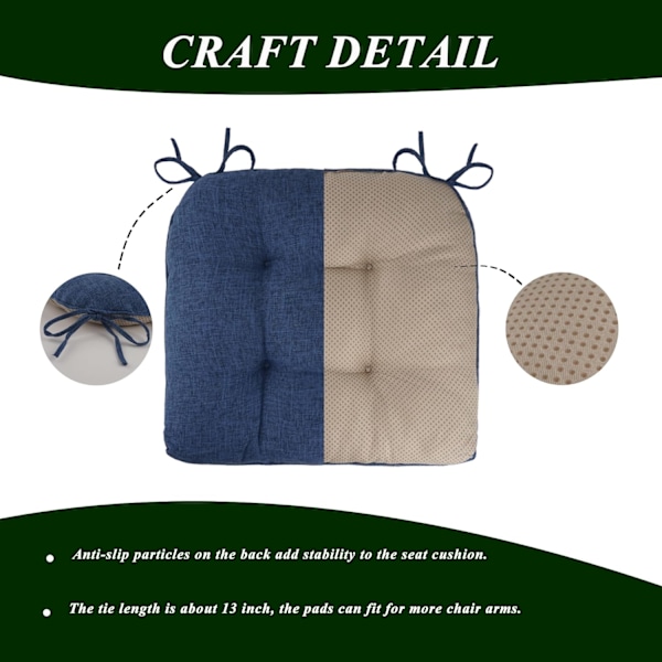 Sklisikre stolputer for spisestuestoler Sett med 4, 46*43*9cm sittepute med spor dark blue