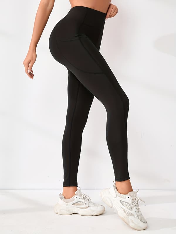 4-pack leggings med M-formad söm, rumplyftande kompressionstights med sidoficka för telefon, smal passform L Svart