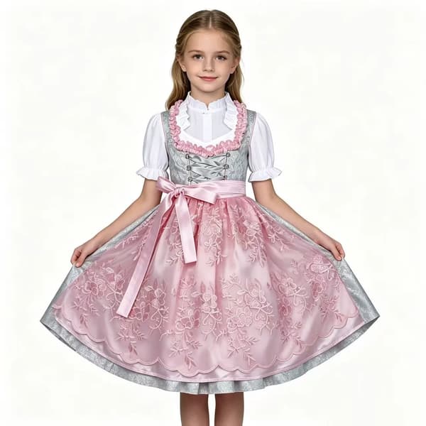 Piger Traditionel Tysk Bayersk Dirndl Kjole Med Forklæde - Halloween & Kostumefest Outfit costume 130