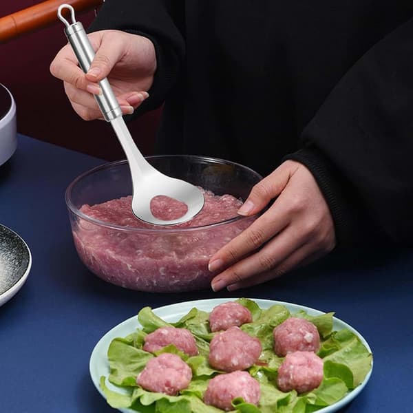 Kjøttbolleskje Langt Håndtak Non-Stick Rustfritt Stål, Enkel Utløserformer for Jevne Porsjoner