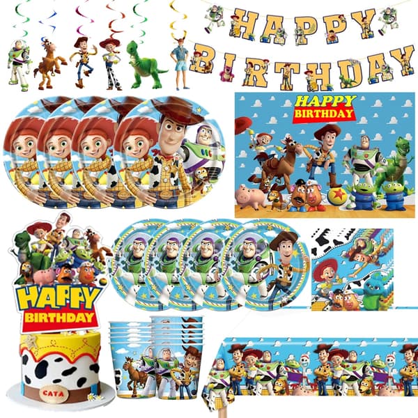 Toy Story Kalas Servis Set Papperstallrikar Duk & Presenter Födelsedagsartiklar 6pcs Spiral