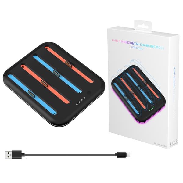 Ladestasjon for spillkontroller – 4-spors laderstativ med LED RGB-lys black