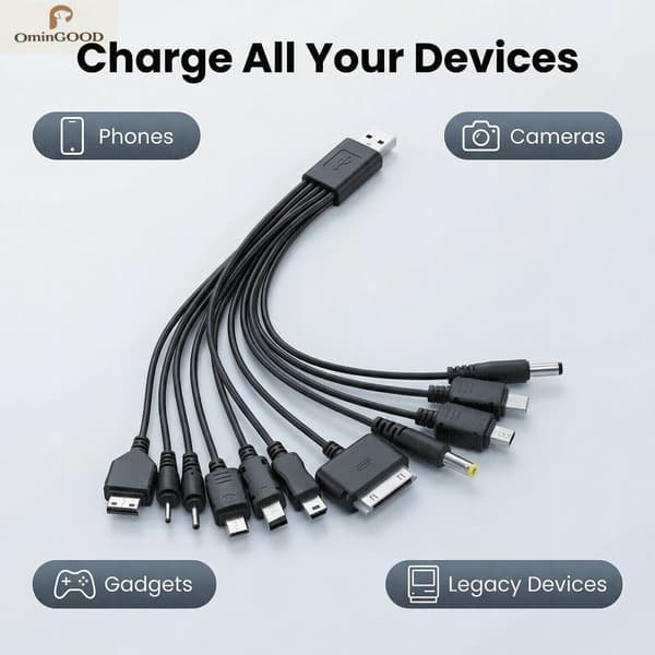 Bærbar 10-i-1 multifunksjons USB-ladekabel universell multiplugg telefonladerkabel kompatibel med alle Android-smarttelefoner 1pcs No
