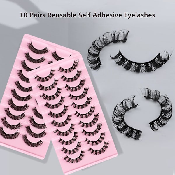 10 Par Återanvändbara Självhäftande Ögonfransar - Inget Lim eller Eyeliner Behövs - Naturliga Tjocka Lösögonfransar - Förlängning