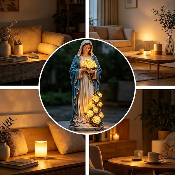 Jomfru Maria Statue Solar Udendørs Solfigur Lampe
