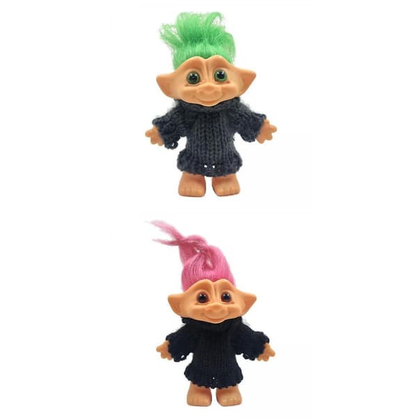 Pieces Små Troll Dukker Farget Hår Figurer Leker Grønt Hår(F2)