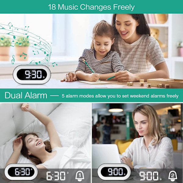 Digital vækkeur, LED natlys vækkeur med snooze