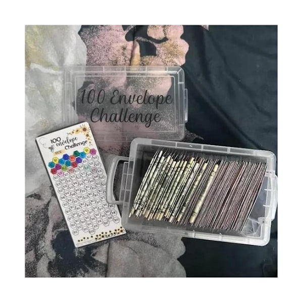 100 kuvert utmaningsbox set, enkelt och roligt sätt att spara 10 000, 100 kuvert utmaningsbox{F2]