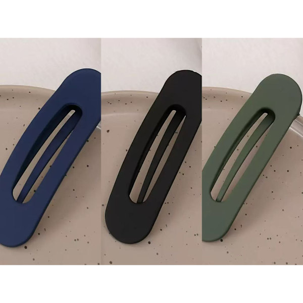 3 st matta hårklämmor stora rektangulära halkfria håraccessoarer Navy Blue+Green+Black