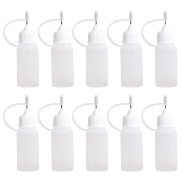 10 x 10 ml plastflaskor med nål, idealiska för exakt vätskedispensering