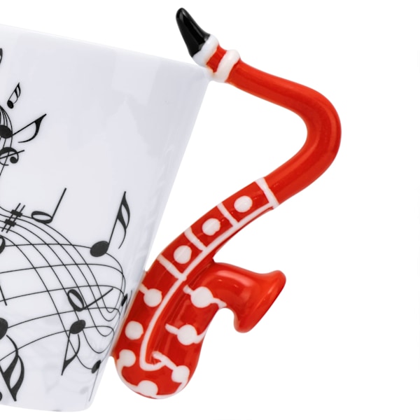 14 oz Sax Mugg Musiknoter Kaffemugg Keramisk Saxofon Musikkopp Present till Vän Mugg Musiknot Kaffe (Röd)