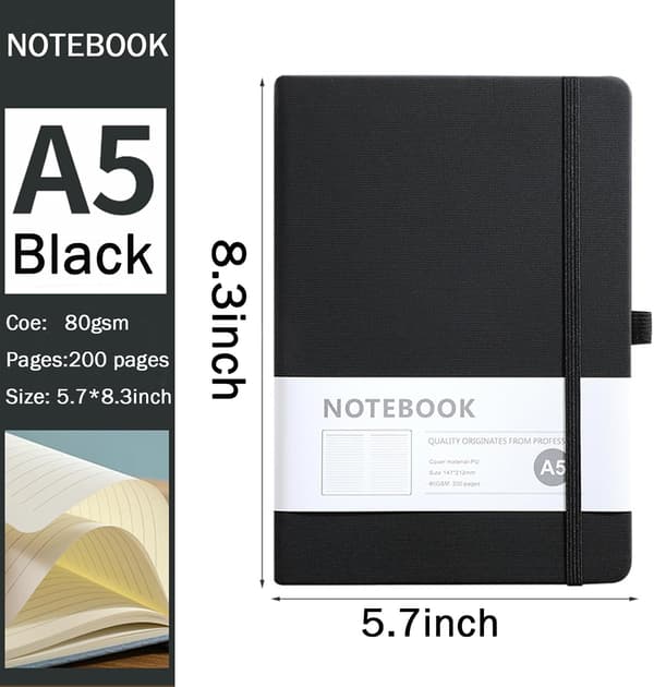 A5 Linjert Notatbok Hardcover Med 100 Sider For Studenter Og Kontorbruk Svart
