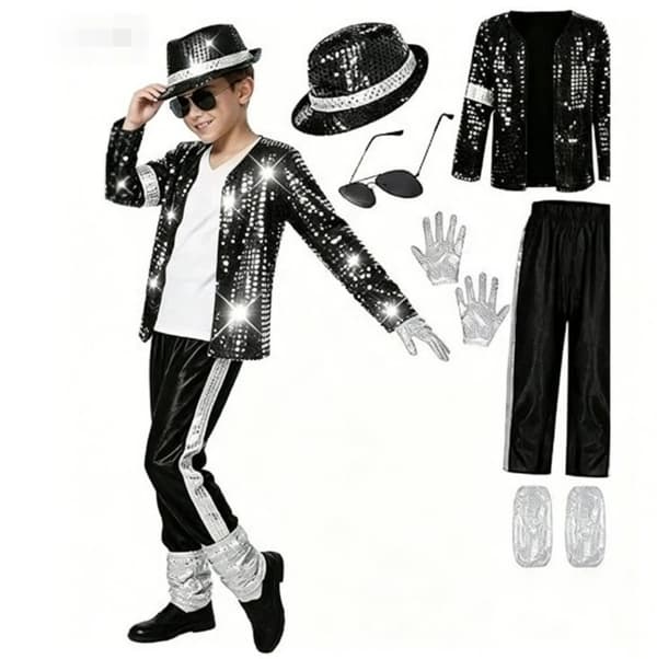 Michael Jackson popstjerne-kostyme for barn til Halloween, danseoppvisning og show E9pcs 130