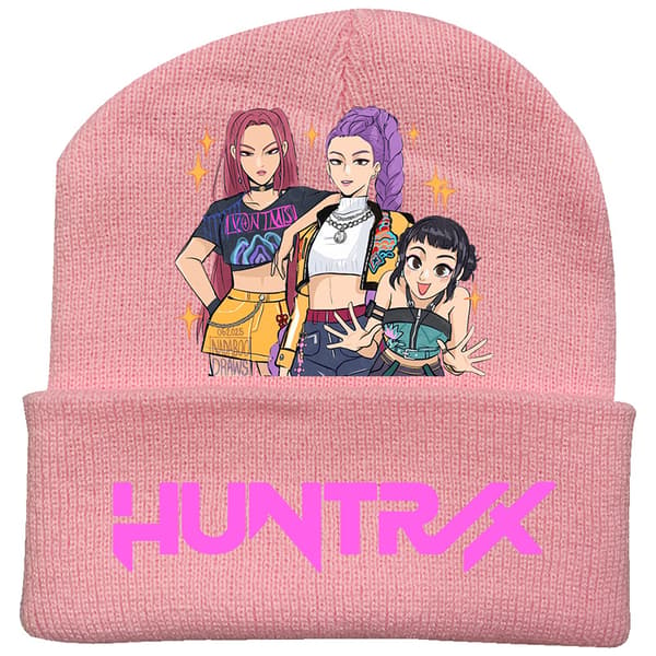 KPOP DEMON HUNTER ambient stickad mössa lockig ullmössa tryckt beanie utomhus kall mössa vuxen Rosa-8{F2} Pink-8 One size