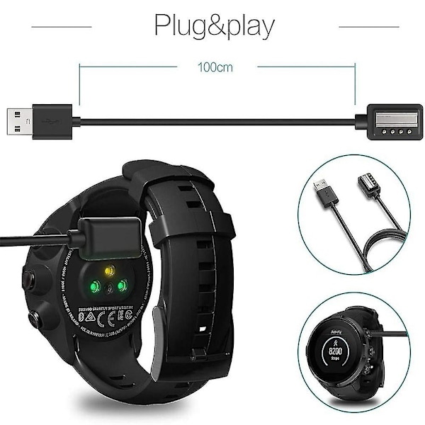 Lader kompatibel med Suunto 9, D5, Spartan Ultra Hr, Spartan Magnetisk Usb ladekabel 100cm
