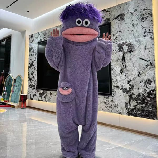 Rolig Stort Mun Monster Onesie Korallfleece Hemmakläder Sovkläder Halloweenkostym För Vuxna 6 L