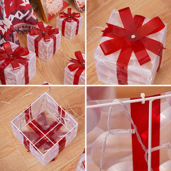 st, Julklappslåda Belysning, Transparent Varm Ljus Julbox Drivs av Batteri/USB, 8 Blinkande Lägen, Inklusive Timerfunktion 3 presentaskar (8 lägen) Varmt Ljus