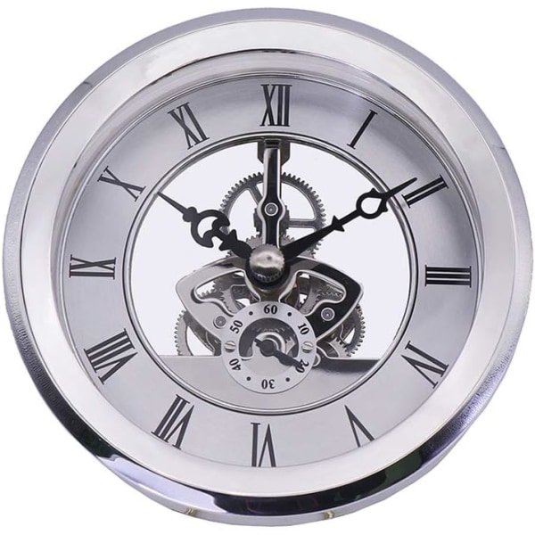 Built-in Clock, 4-1/16 Inch (103MM) Transparent Skeleton Clock Inserts with Roman Numerals Quartz Movement Quartz Clock DIY Watchmaking Accessories