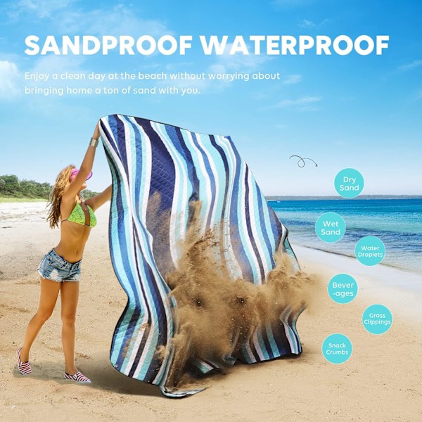 Picnic Tæppe Strandtæppe, 203x203 cm Ekstra Stor Tyk 3-Lags, Sandtæt Maskinvaskbar Vandtæt Foldbar Overdimensioneret XL Udendørs