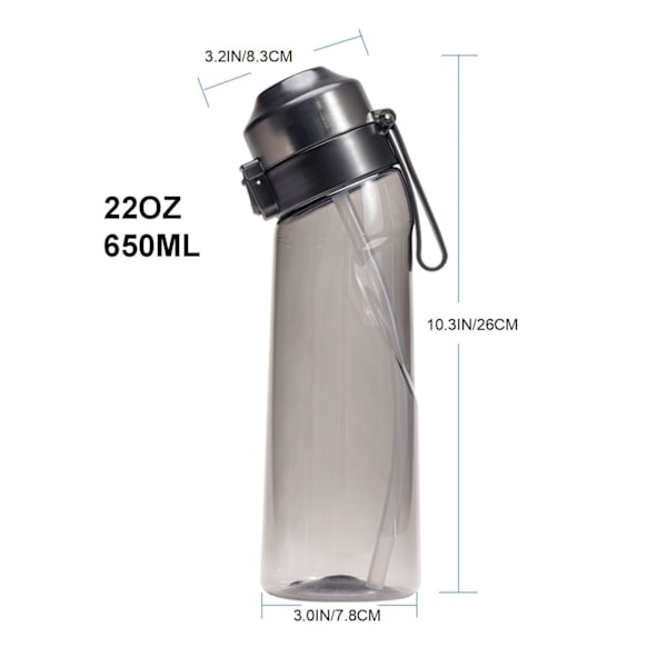 Urheilullinen Air Vedenpullo BPA-vapaa, 650 ml Aloituspaketti Juomapulloja 7 Hedelmämaku Kapselilla Tuoksuva Maustamiseen 0 Sokeria, 0 Kaloria (Musta)