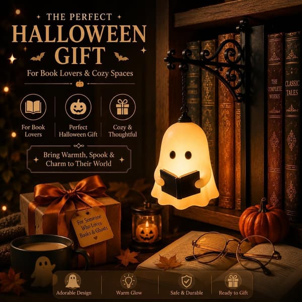 Biblioteklykt Dekorativ Bokhyllebelysning med Varm LED Nattlys Ghost
