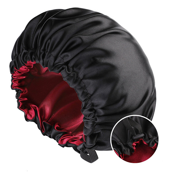 Naisten satinihattu Kaksinkertainen Satin Yömyssy Kauneus ja kampaaja Säädettävät napit Hattu Musta+Punainen Musta+Punainen Black+Red Adjustable