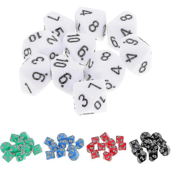 10 st 10-sidiga D10 polyedriska tärningar för rollspel och spel, vit{h}
