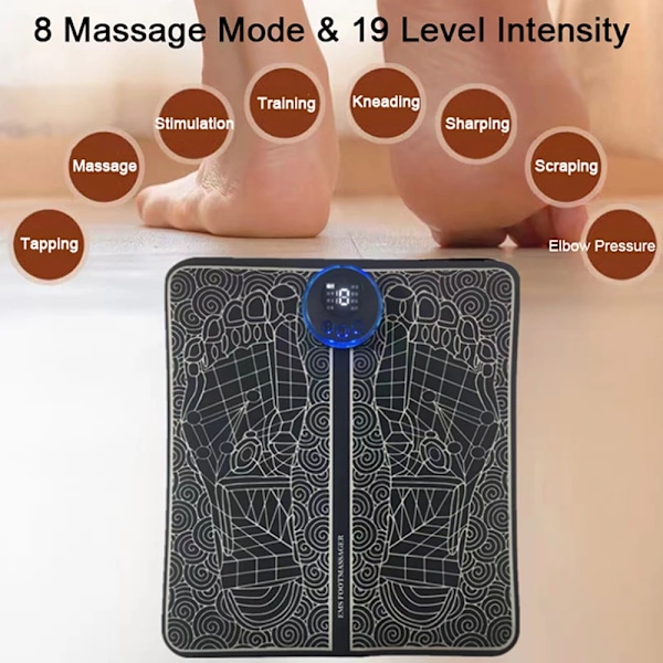EMS Fodmassage Pad Zoneterapi Fod Akupunktur Massage Muskelstimulation Forbedrer Blodcirkulationen Smertelindring USB Genopladelig 1Set