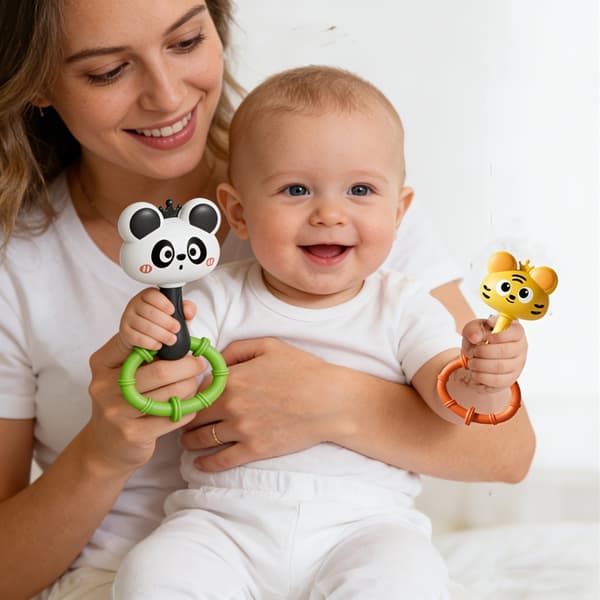 Babylegetøjssæt - Håndholdte rangler med dyredesign, sanseudvikling, 0+ måneder Kitten