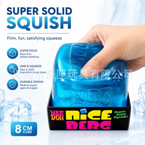NeeDoh Squishy Cube Legetøj 8cm, Blød Klembar Sensorisk Stresskube, Fidget Legetøj til Angstlindring Large Blue Check