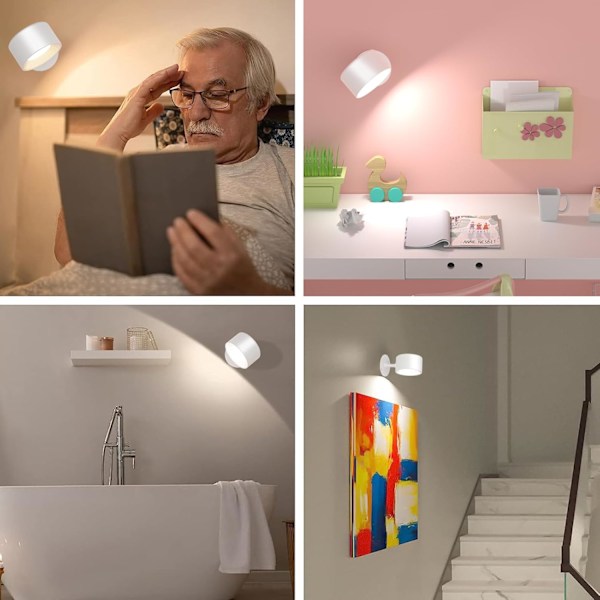 Væglampe LED lampe Genopladeligt batteri Væglamper Dæmpbar med 3 farvetilstande 3 lysstyrkeniveauer 360° drejelig berøringskontrol{f2} White