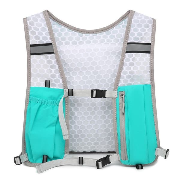 Unisex løbevest med reflekterende striber og en justerbar reflekterende hydreringspakke. Blue