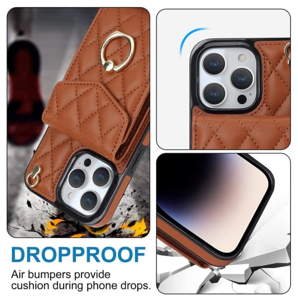 Wallet Case med Kortholder Vattert Deksel for iPhone 15/14/13Pro Max Brun iPhone15