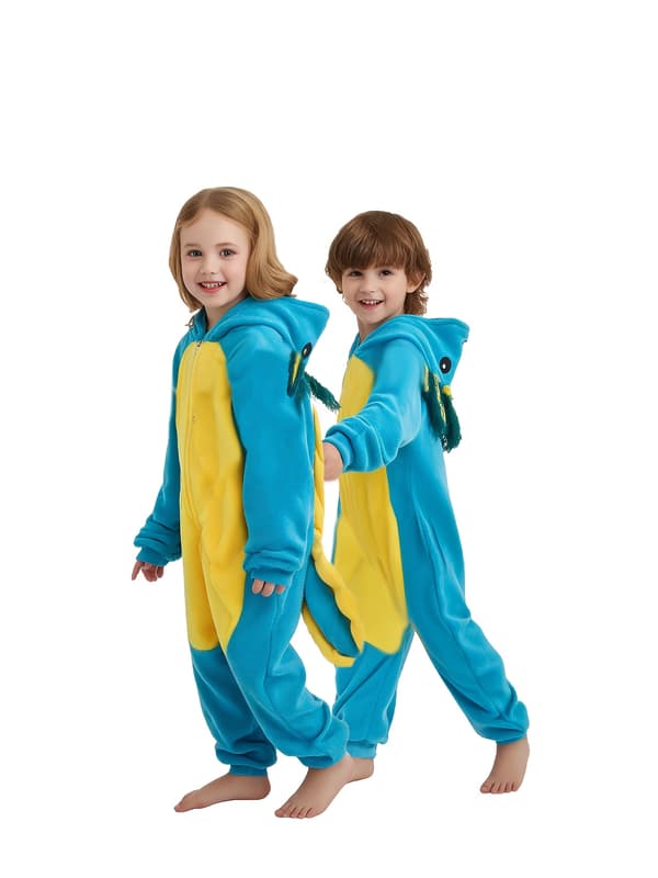Blå Hætte Jumpsuit Pyjamas Dyre Tegneserie Romper til Piger Udendørs Brug Sky Blue 7-8Y