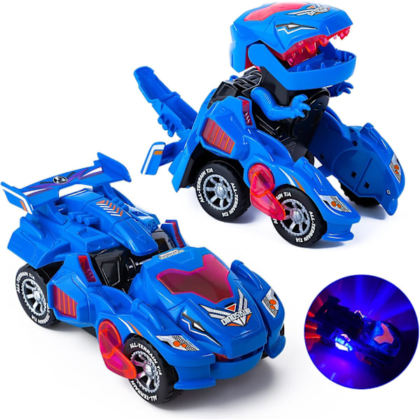 Dinosaur Transformerende Bil Elektrisk Dinosaur Legetøj Automatisk Transformerende Dinosaur Bil med Lys og Lyd Egnet til 3-7 År Blue