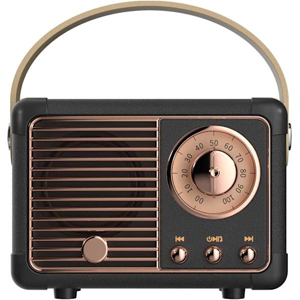 Bluetooth-högtalare i vintagestil, bärbart trådlöst ljudsystem, svart