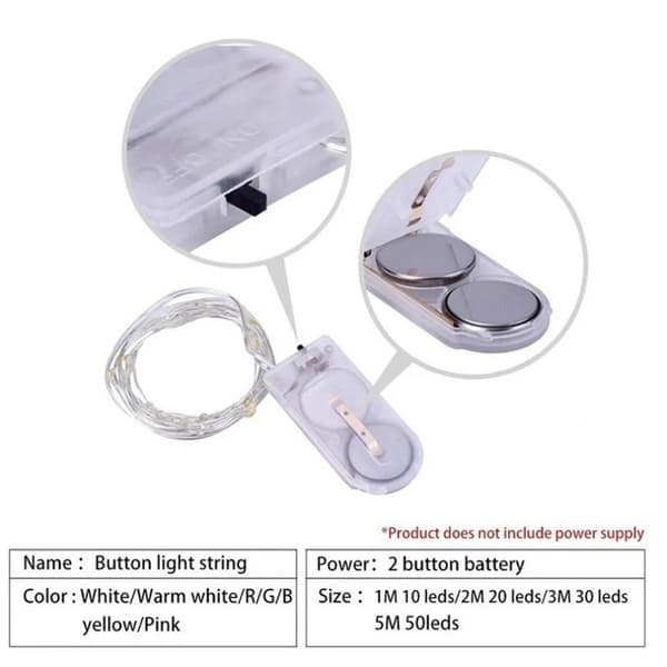 LED lyslenke kobbertråd 1m 2m 3m 5m batteridrevet julebelysning trekrans bryllupsdekorasjon WHITE 2M