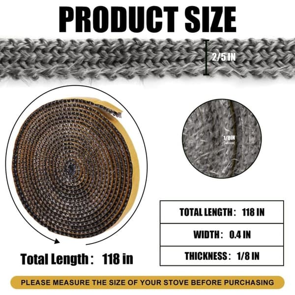 Värmebeständig glasfibertejp för vedspisar, eldstäder, ugnsluckor - 3mm x 10mm x 3m, tål upp till 550°C