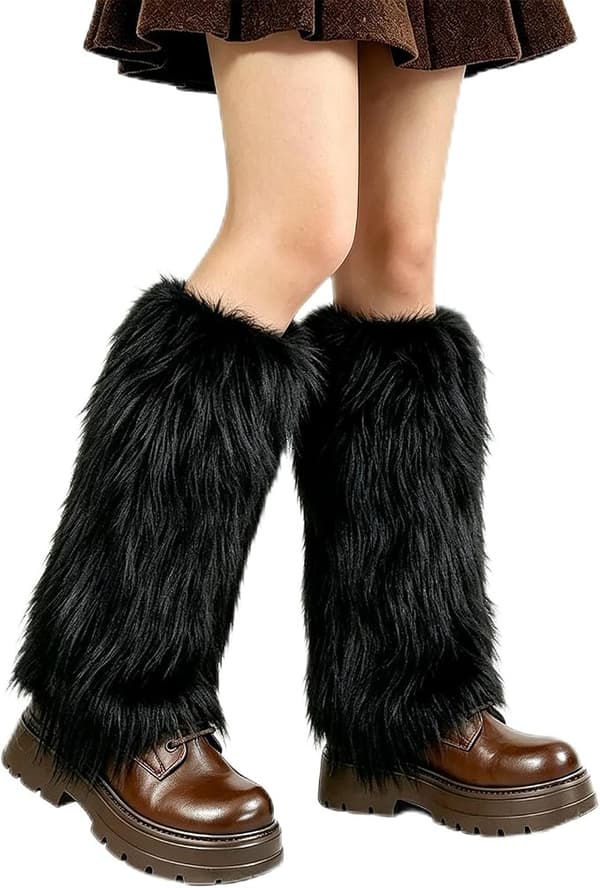Faux Fur Benvarmere One Size, Fluffy Manchetter til Kvinder, Varmt Y2K Vintertilbehør, Sort
