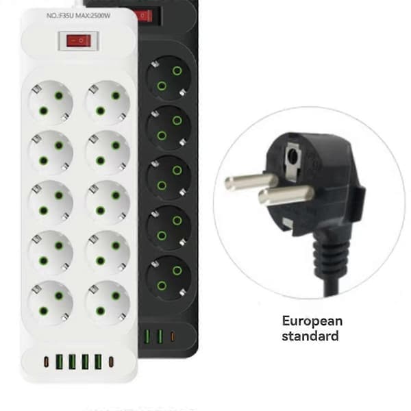 EU Plugg Strømskinne Multi-Tap Elektrisk Uttak med 4 USB-porter Hurtiglading Multiprise Mains {F2}