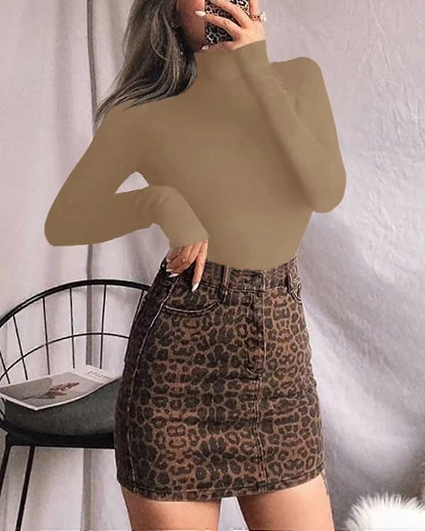 Langærmet Mock Neck Bodysuit til kvinder Jumpsuit Top Long Sleeve Tan XX-Large
