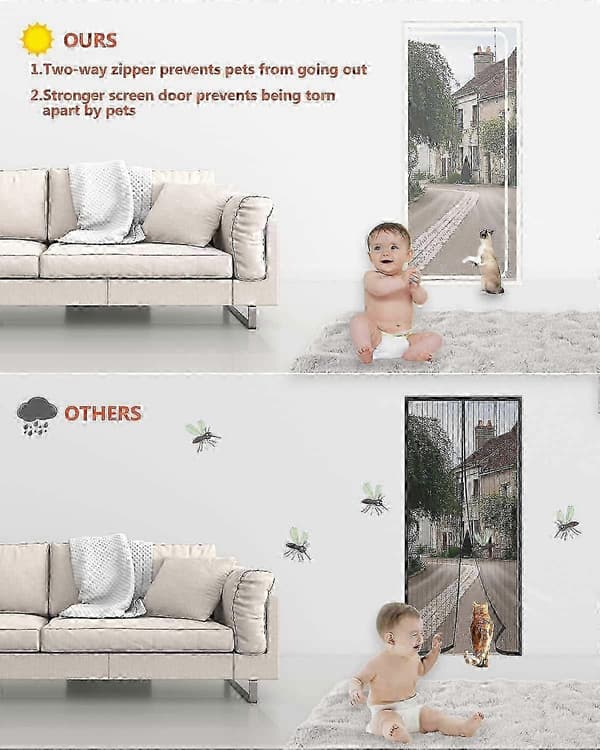 Kraftig kæledyrsskærmdør til katte med lynlås og forstærkning White Fits Door Size-110x220cm
