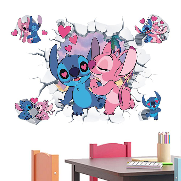 Stitch 3D seinätarrat lastenhuoneen graffitit itseliimautuvat lasioven tarrat sarjakuva juliste animoidut tarrat{f2}