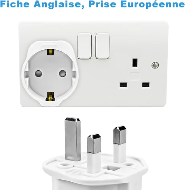 2-pack UK Plug Adapter Set Frankrike till UK Reseadapter Plug Adapter för Irland England Skottland Dubai Malta Typ G Adapter Vit